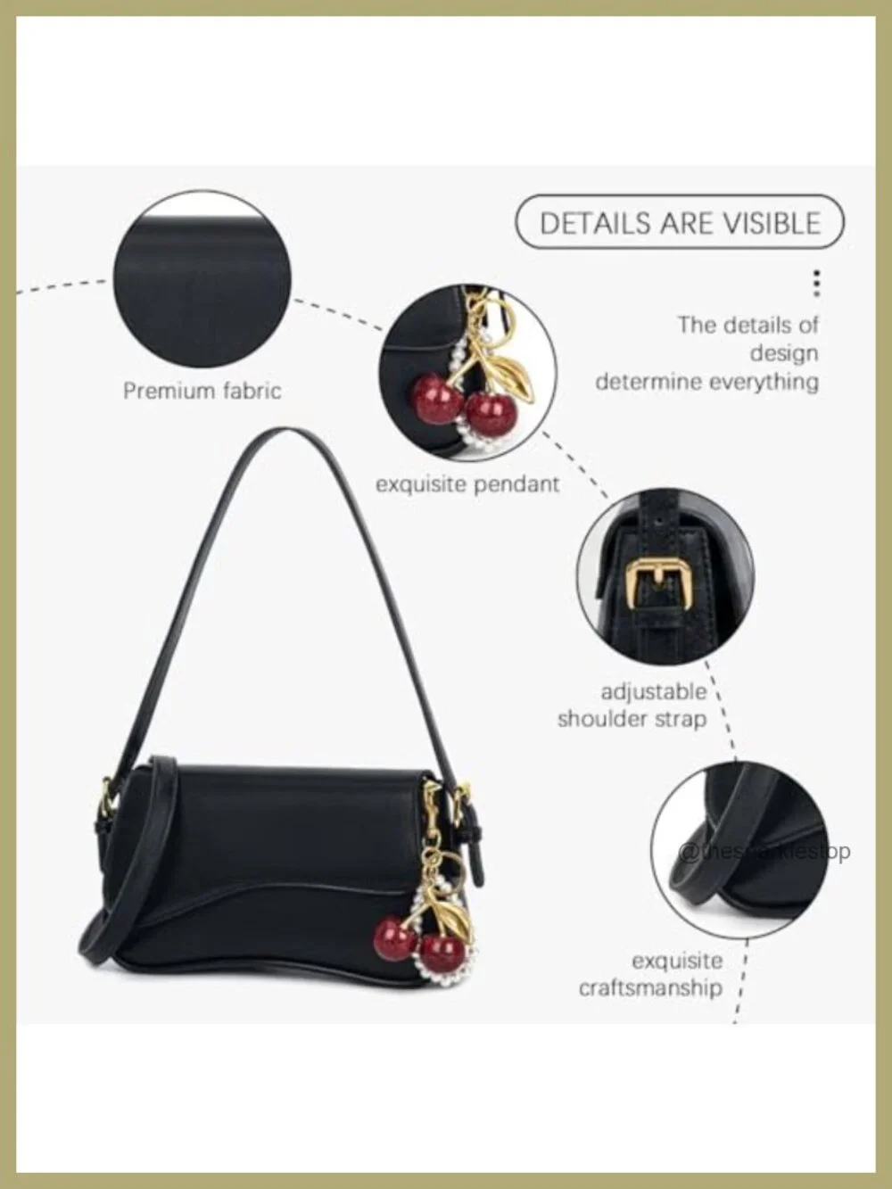 Hobo Bag with Cherry Pendant Crossbody Shoulder Bag PU Leather Y2K Detachable